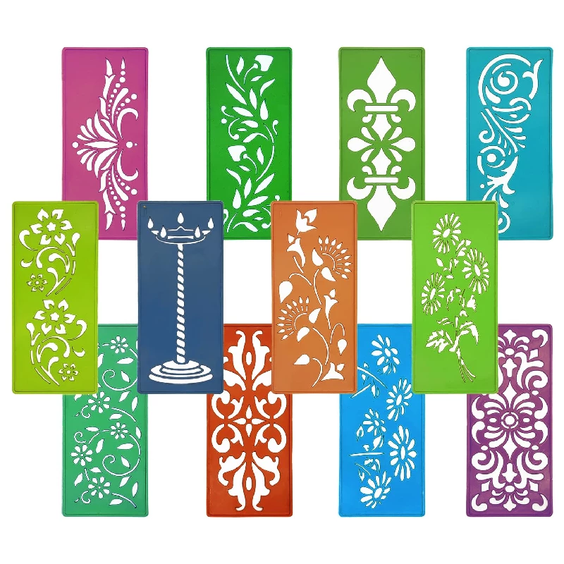 Ascension 12 Assorted Design Border Rangoli Making Stencils, 200 g-1.webp